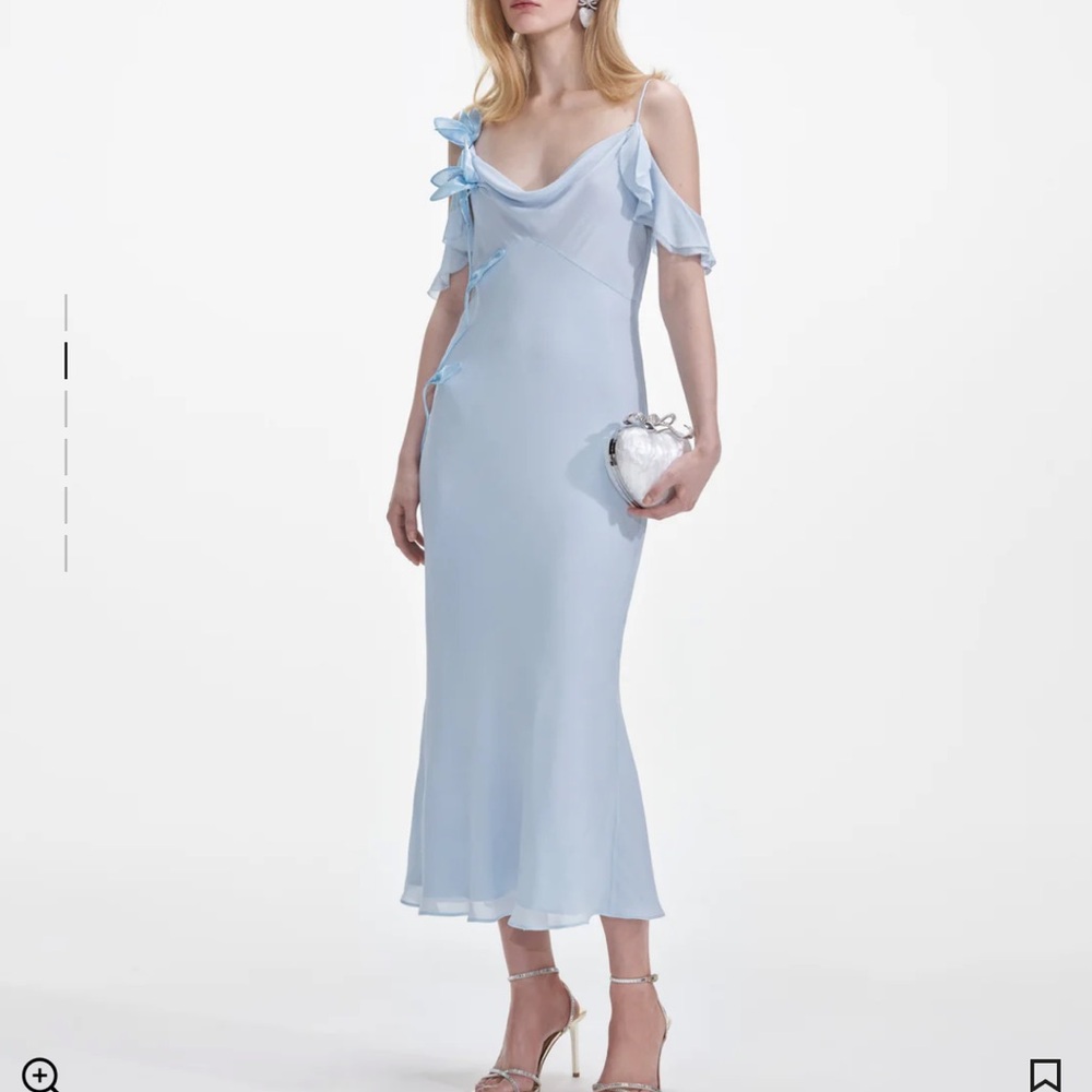 Self-portrait Blue Georgette Flower Midi Dress (Blue, size 4)